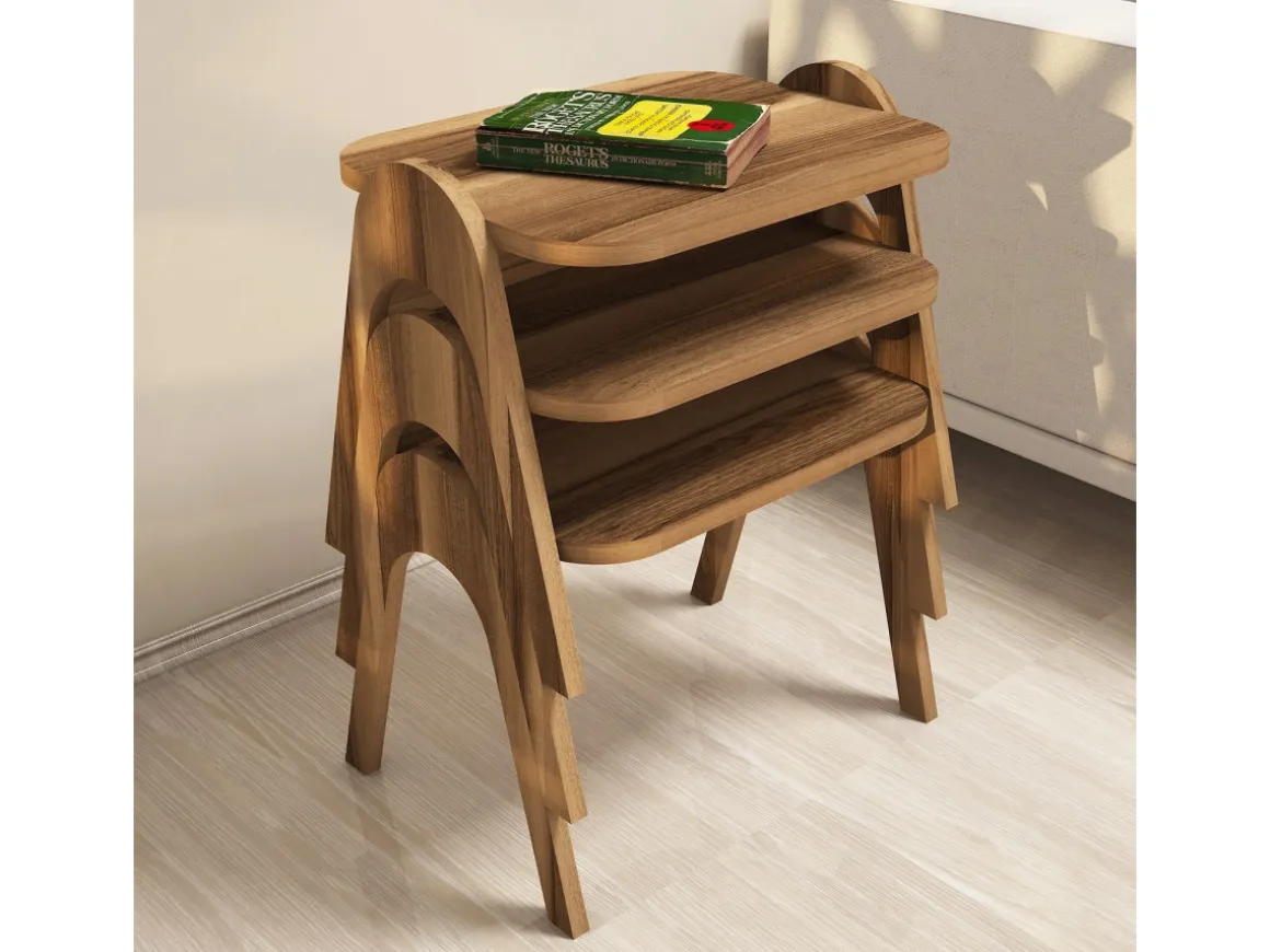 Lot de 3 tables basses gigognes en bois "Paris" - 48 x 35 x 72 cm - Marron