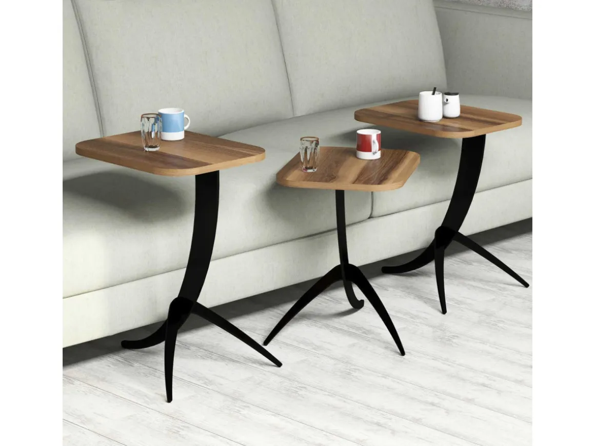 Lot de 3 tables basses gigognes en bois "Pion" - 45 x 35 x 60 cm - Marron