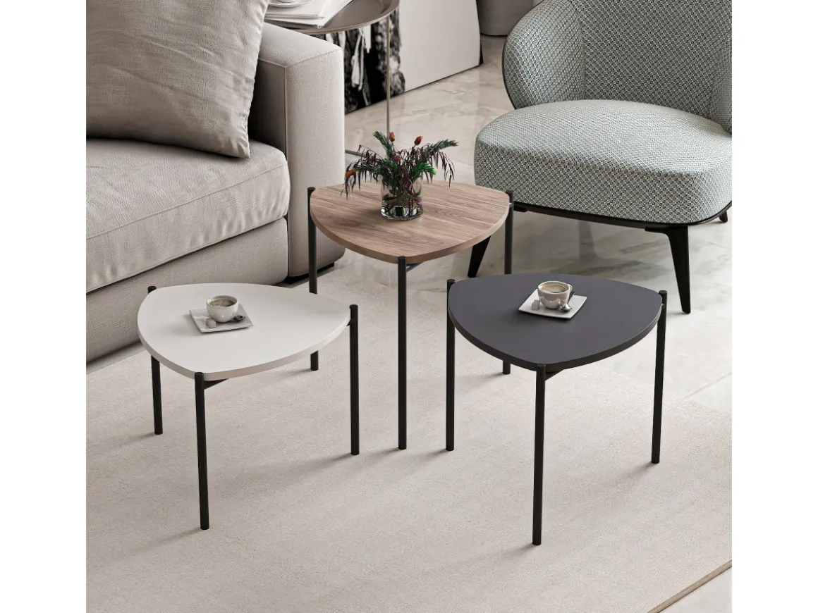 Lot de 3 tables basses gigognes en bois "Lenny" - 45 x 45 x 45 cm - Multicolore
