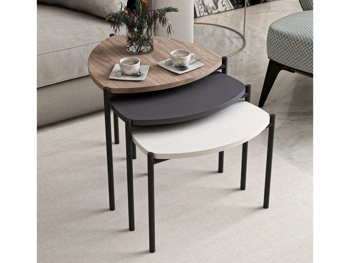 Lot de 3 tables basses gigognes en bois "Lenny" - 45 x 45 x 45 cm - Multicolore