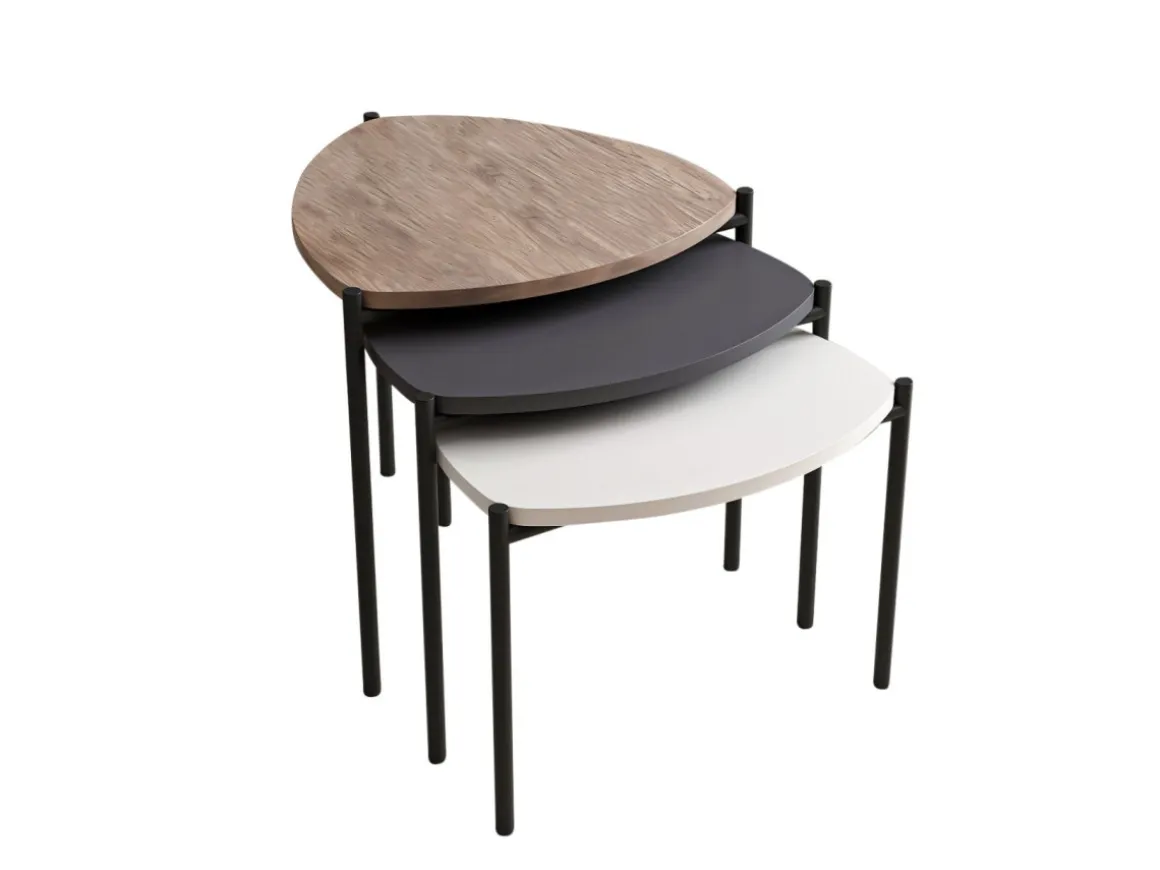 Lot de 3 tables basses gigognes en bois "Lenny" - 45 x 45 x 45 cm - Multicolore