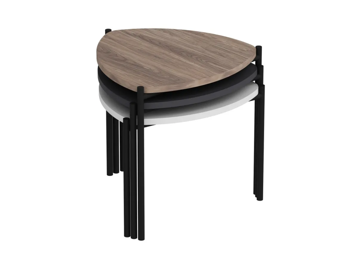 Lot de 3 tables basses gigognes en bois "Lenny" - 45 x 45 x 45 cm - Multicolore