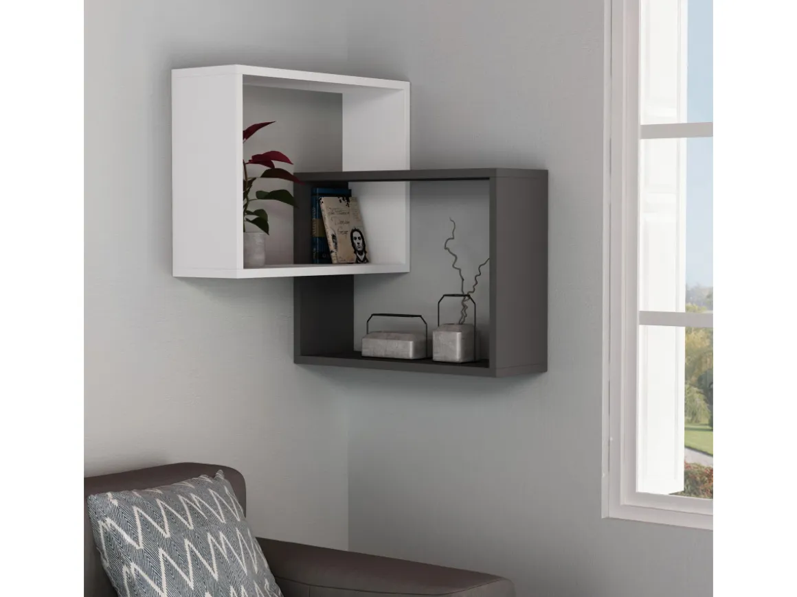 Lot de 2 étagères murales d'angle en bois "Ring" - 68 x 60 x 68 cm - Gris anthracite