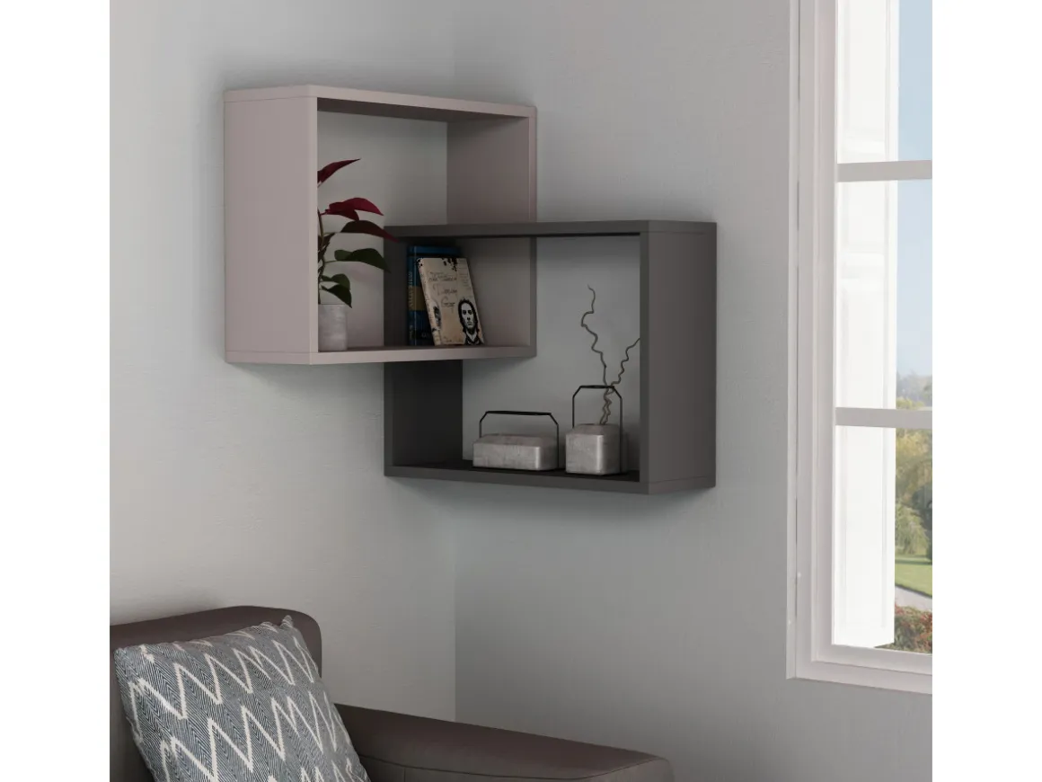 Lot de 2 étagères murales d'angle en bois "Ring" - 68 x 60 x 68 cm - Moka clair