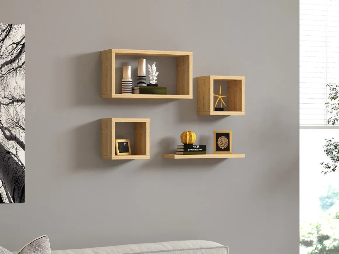 Lot de 4 étagères murales en bois "Babi" - 43 x 15 x 23 cm - Beige