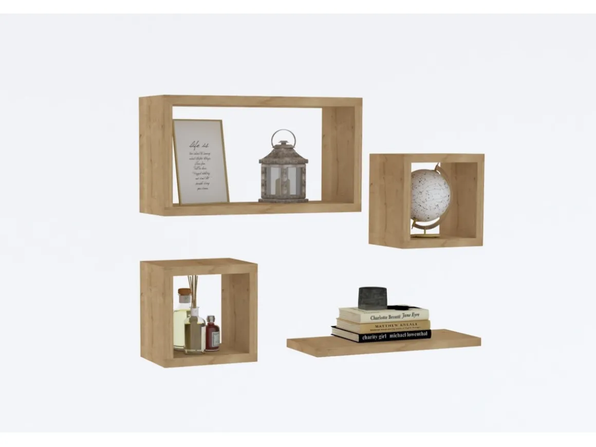 Lot de 4 étagères murales en bois "Babi" - 43 x 15 x 23 cm - Beige