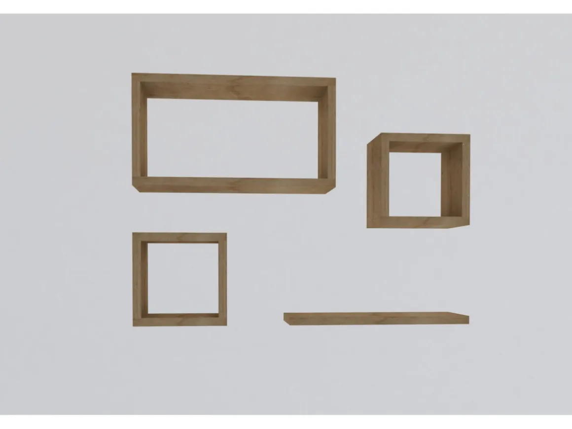 Lot de 4 étagères murales en bois "Babi" - 43 x 15 x 23 cm - Beige