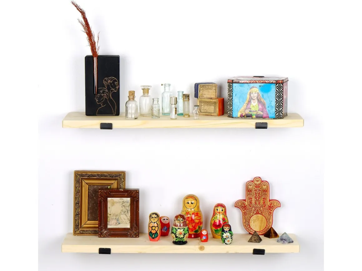 Lot de 2 étagères murales en bois en bois "LAM008" - 60 x 14 x 16 cm - Beige