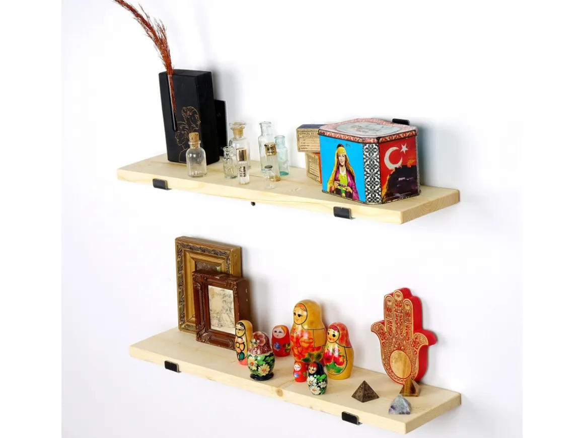 Lot de 2 étagères murales en bois en bois "LAM008" - 60 x 14 x 16 cm - Beige