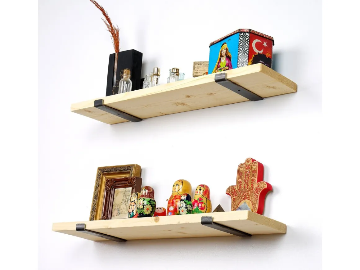 Lot de 2 étagères murales en bois en bois "LAM008" - 60 x 14 x 16 cm - Beige