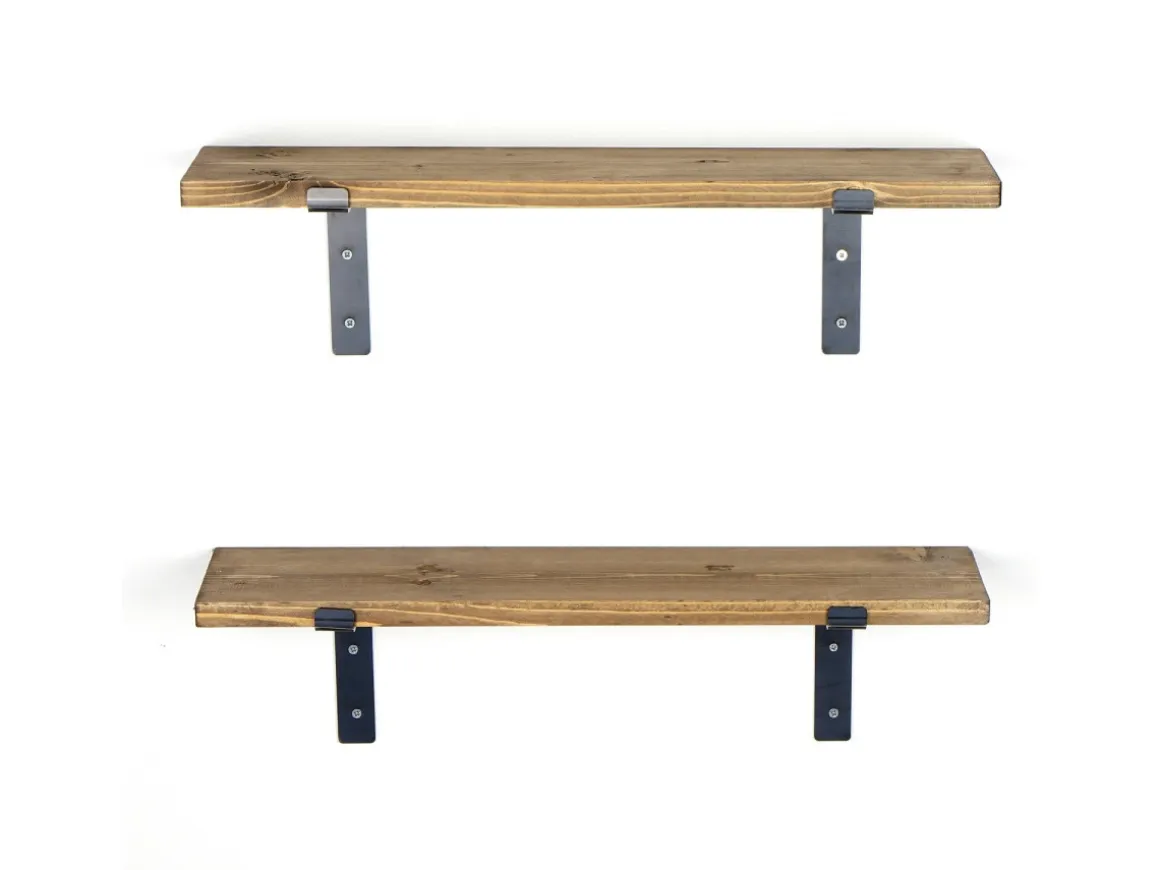 Lot de 2 étagères murales en bois en bois "Looby" - 60 x 14 x 16 cm - Marron