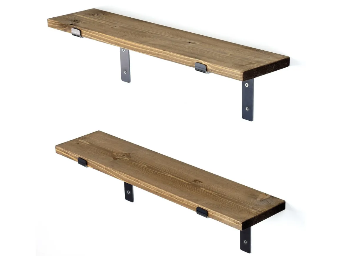 Lot de 2 étagères murales en bois en bois "Looby" - 60 x 14 x 16 cm - Marron