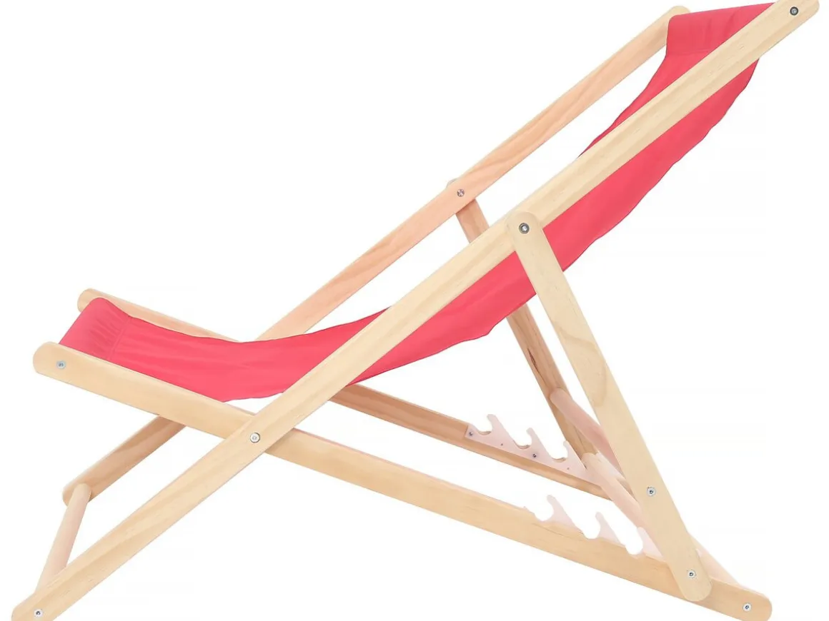 Lot de 2 transat en bois "Chilienne" - 107 x 56.5 x 81 cm - Rouge