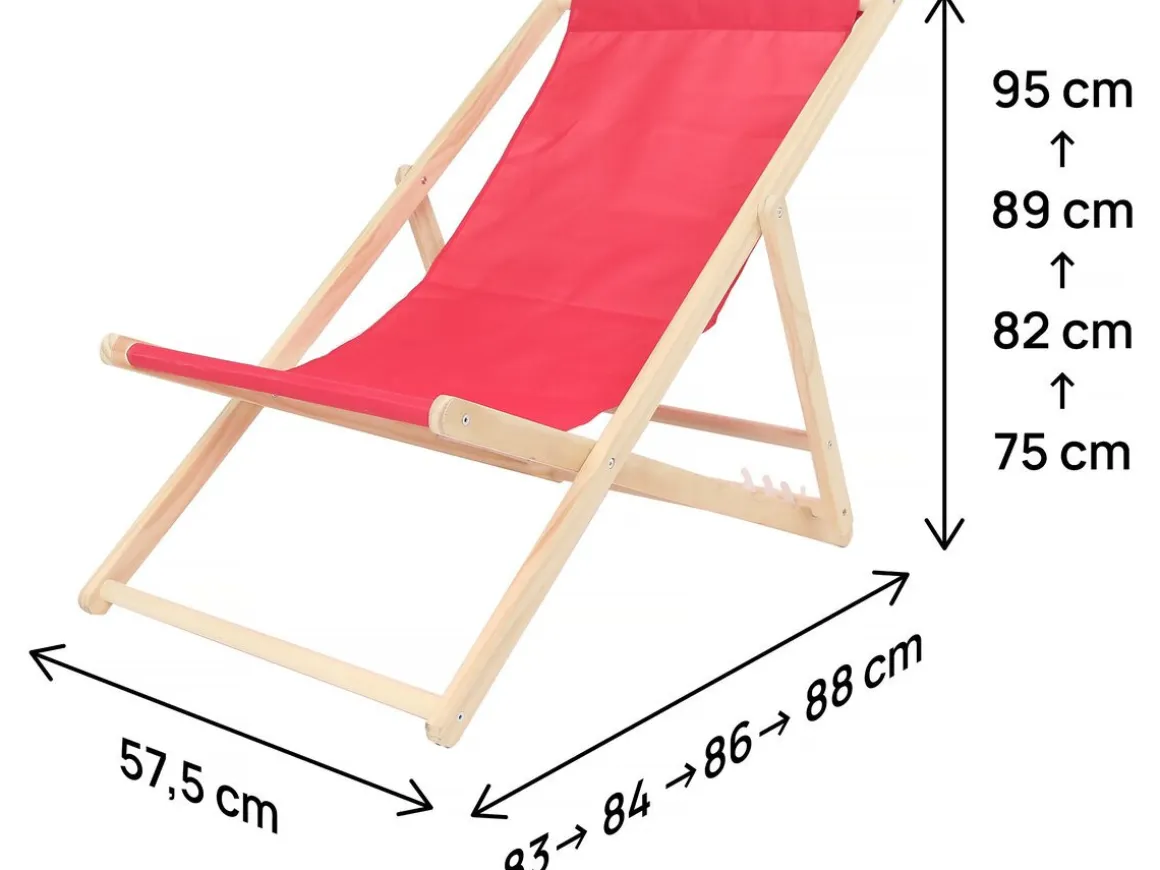 Lot de 2 transat en bois "Chilienne" - 107 x 56.5 x 81 cm - Rouge