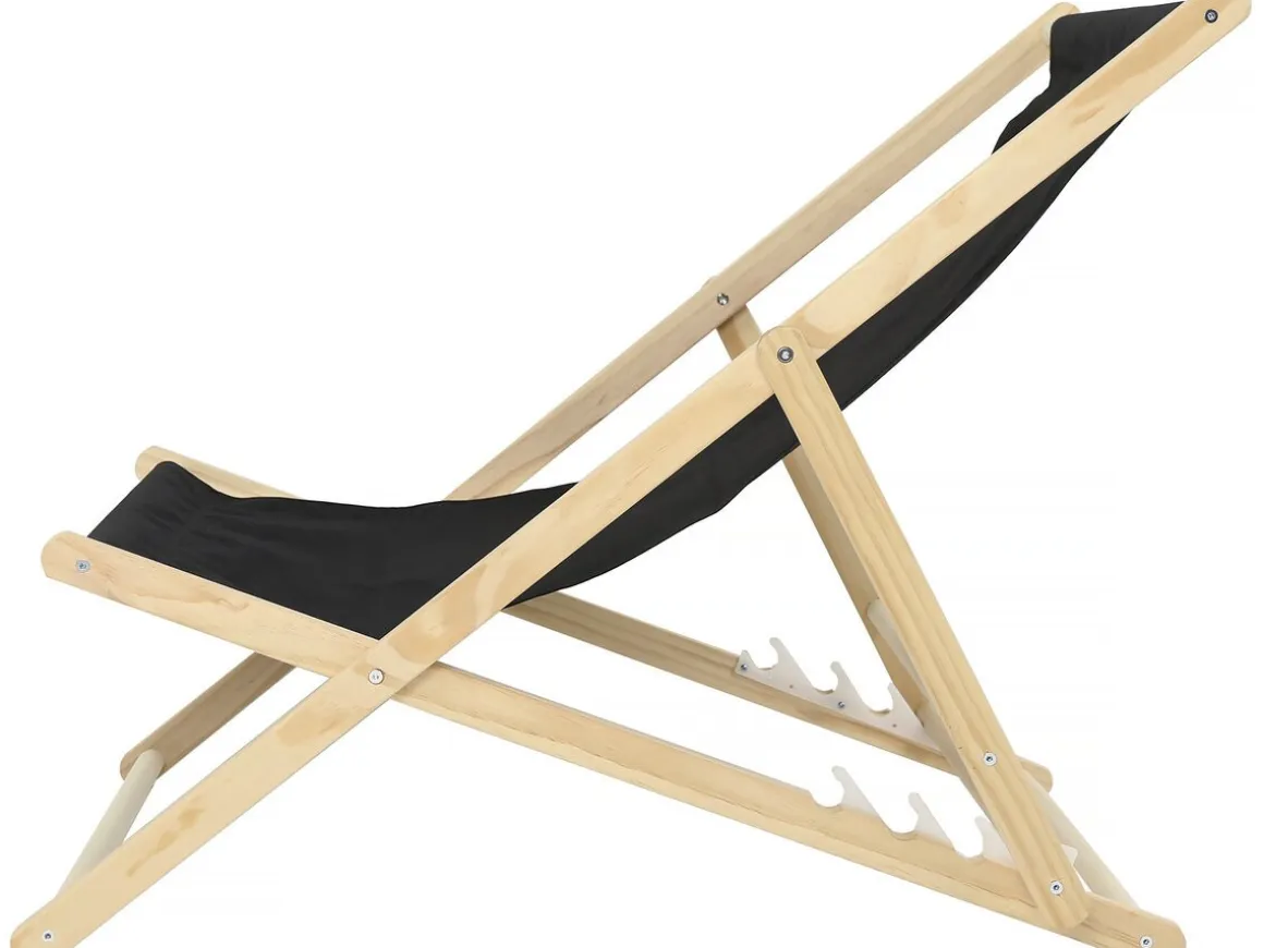 Lot de 2 transat en bois "Chilienne" - 107 x 56.5 x 81 cm - Noir
