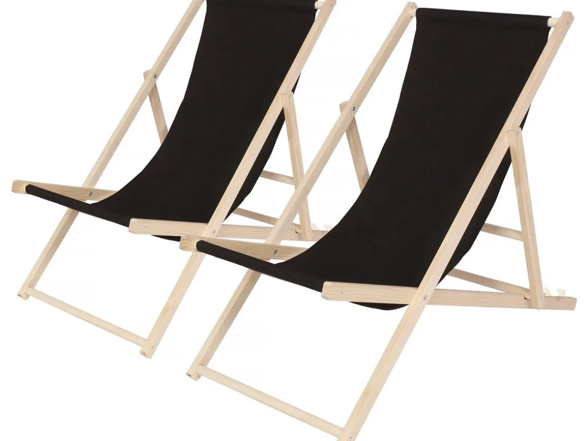 Lot de 2 transat en bois "Chilienne" - 107 x 56.5 x 81 cm - Noir