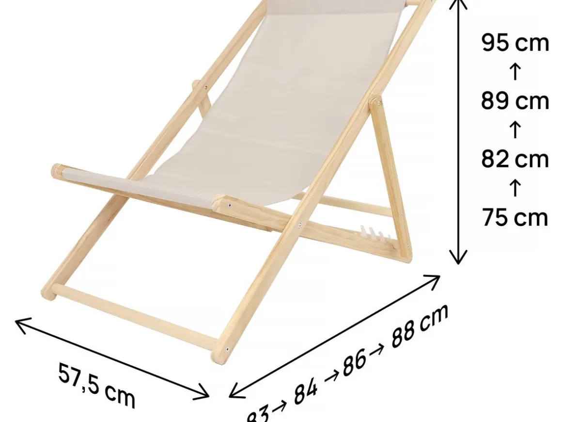Lot de 2 transats en bois "Chilienne" - 107 x 56.5 x 81 cm - Ecru