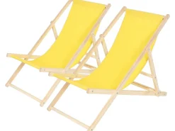 Lot de 2 transats en bois "Chilienne" - 107 x 56.5 x 81 cm - Jaune