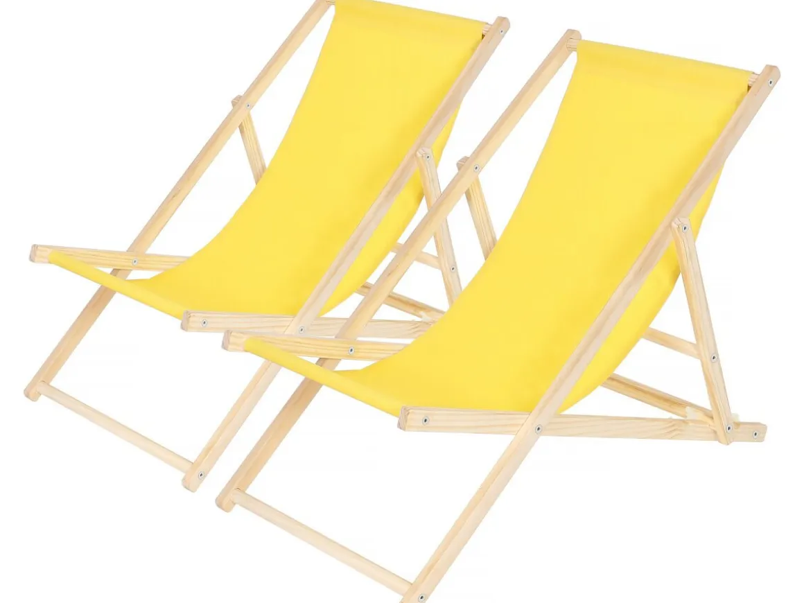 Lot de 2 transats en bois "Chilienne" - 107 x 56.5 x 81 cm - Jaune