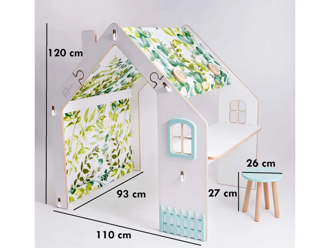 Maisonnette pour enfant en bois "Bianelli" avec bureau - 114 x 93 x 120 cm - Blanc / Menthe