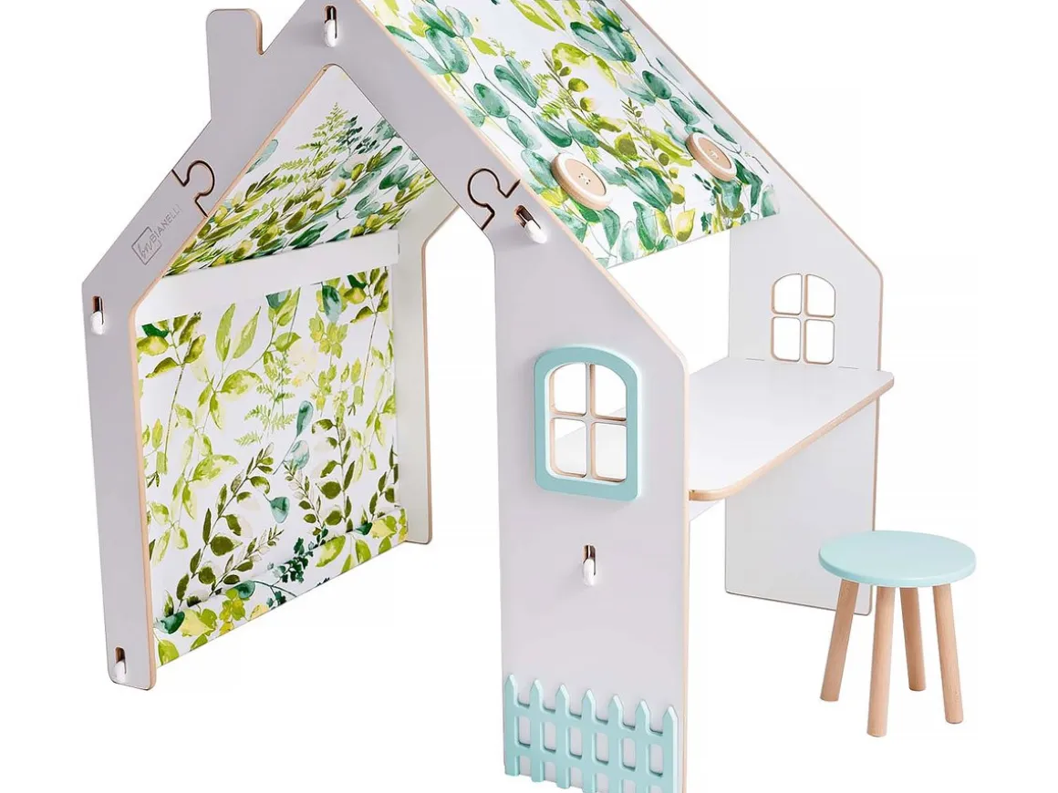 Maisonnette pour enfant en bois "Bianelli" avec bureau - 114 x 93 x 120 cm - Blanc / Menthe