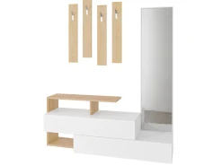 Meuble d'entrée avec miroir en bois "Ramda" - 137 x 35 x 154 cm - Beige