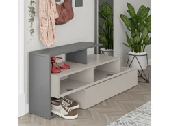 Meuble d'entrée avec miroir en bois "Ramda" - 137 x 35 x 154 cm - Gris anthracite