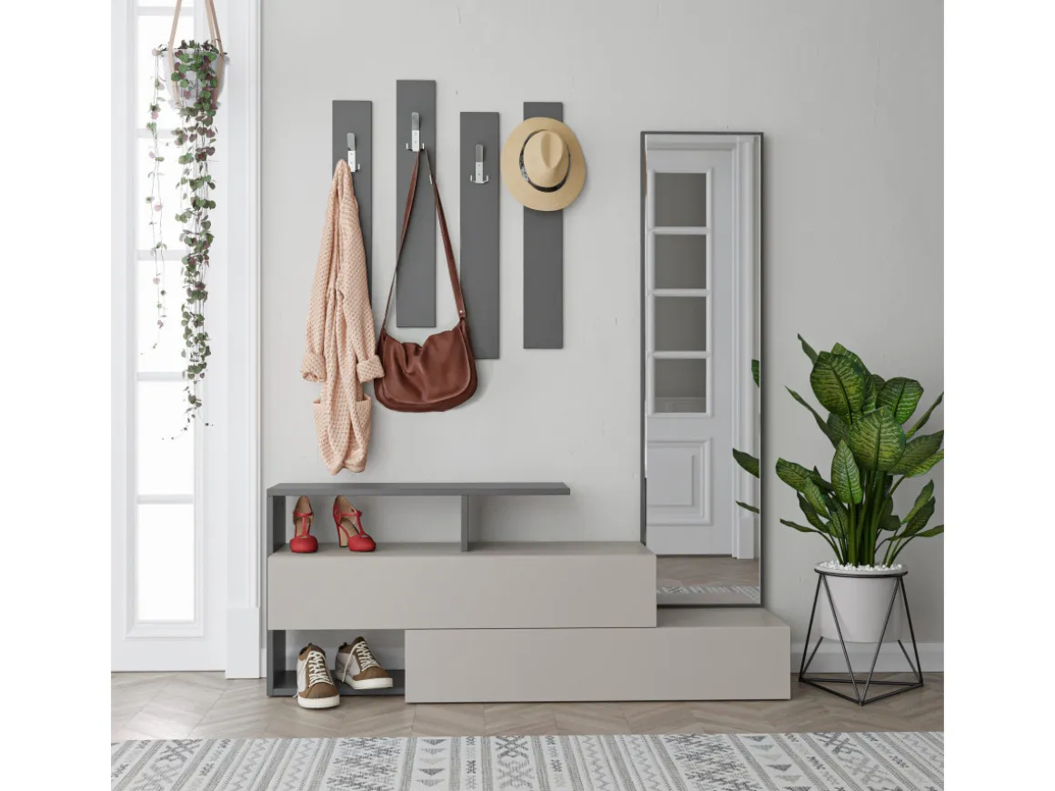 Meuble d'entrée avec miroir en bois "Ramda" - 137 x 35 x 154 cm - Gris anthracite