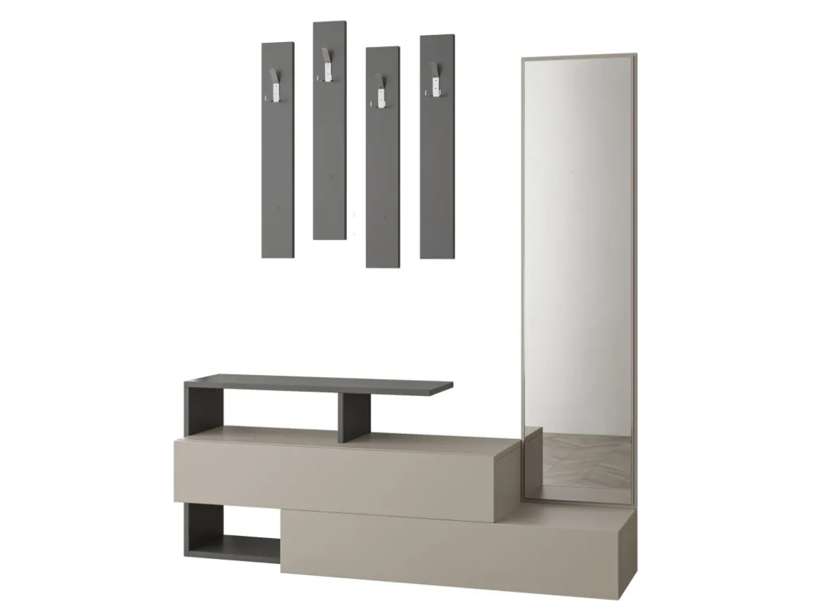 Meuble d'entrée avec miroir en bois "Ramda" - 137 x 35 x 154 cm - Gris anthracite