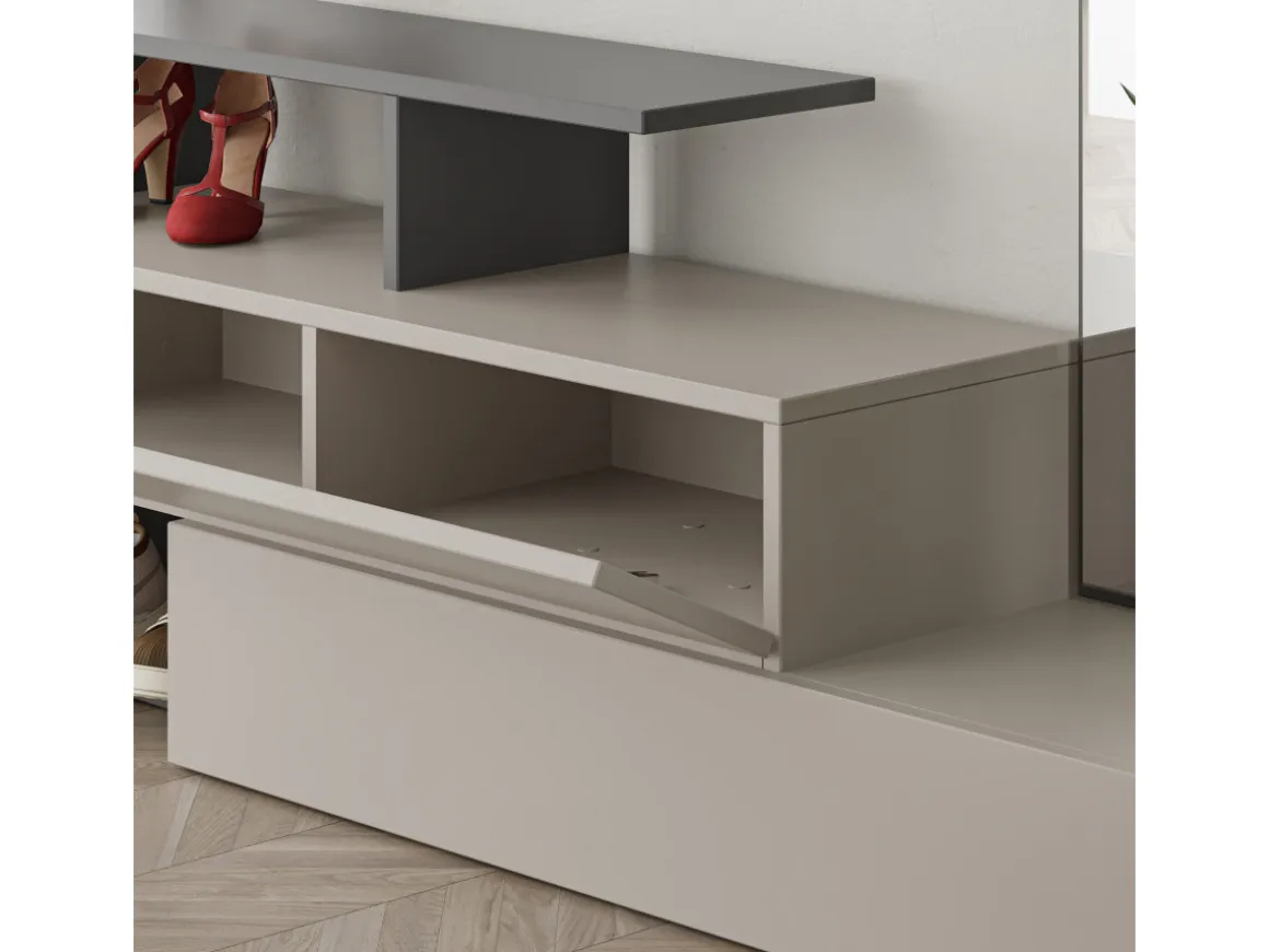 Meuble d'entrée avec miroir en bois "Ramda" - 137 x 35 x 154 cm - Gris anthracite