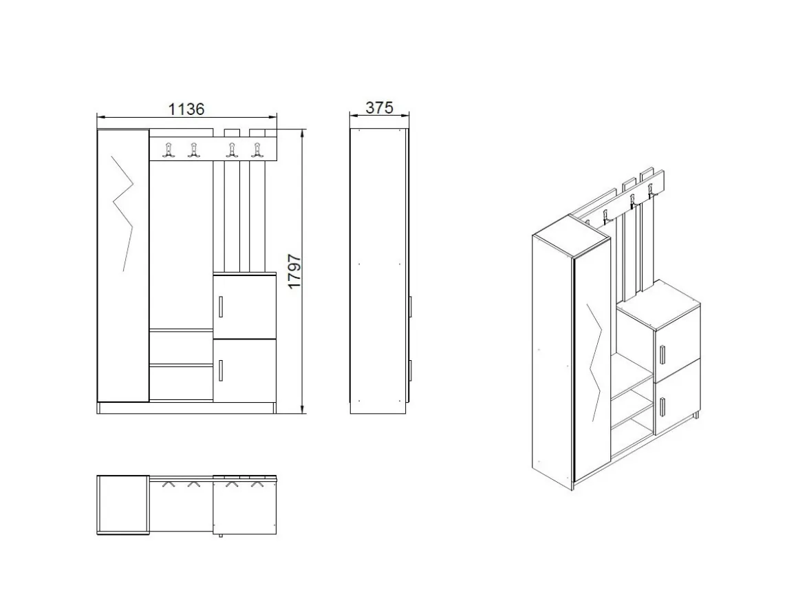 Meuble d'entrée en bois "DD7" - 113 x 37 x 179 cm - Blanc