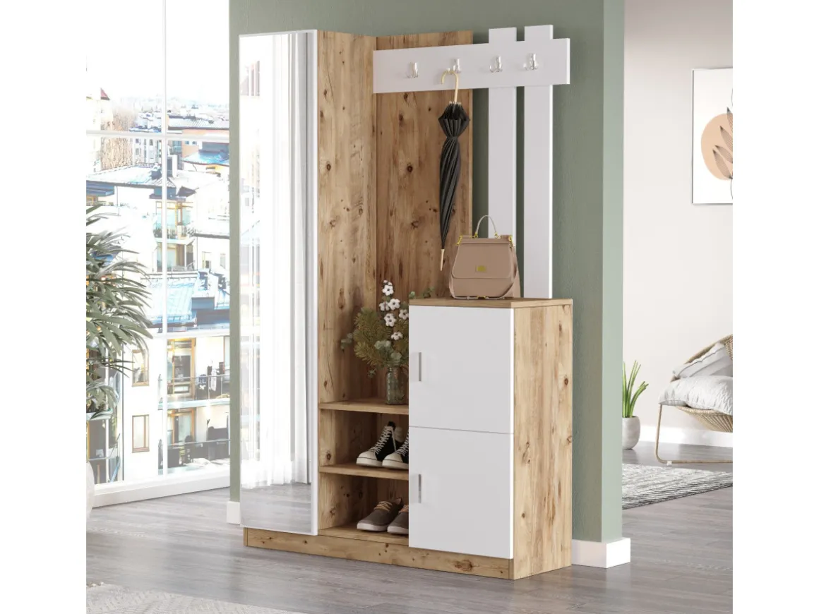 Meuble d'entrée en bois "DD7" - 113 x 37 x 179 cm - Blanc