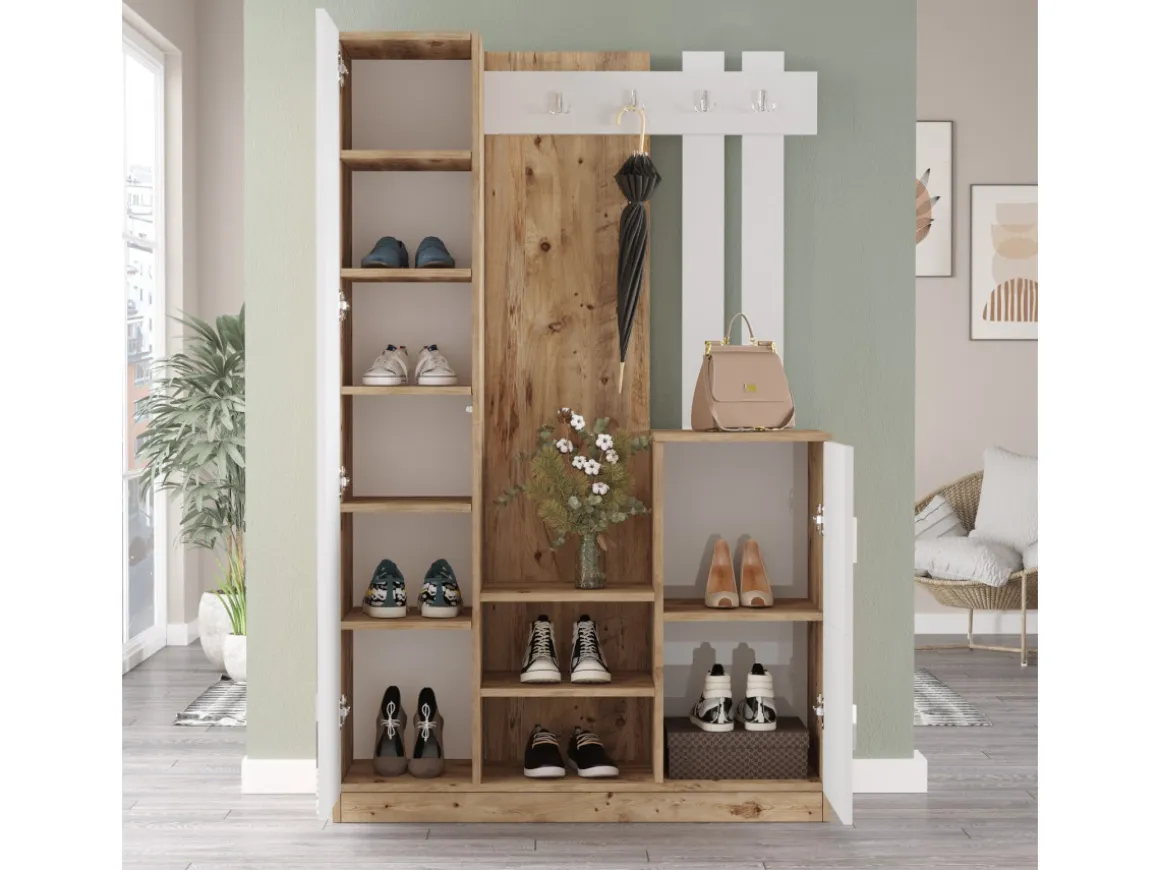 Meuble d'entrée en bois "DD7" - 113 x 37 x 179 cm - Blanc