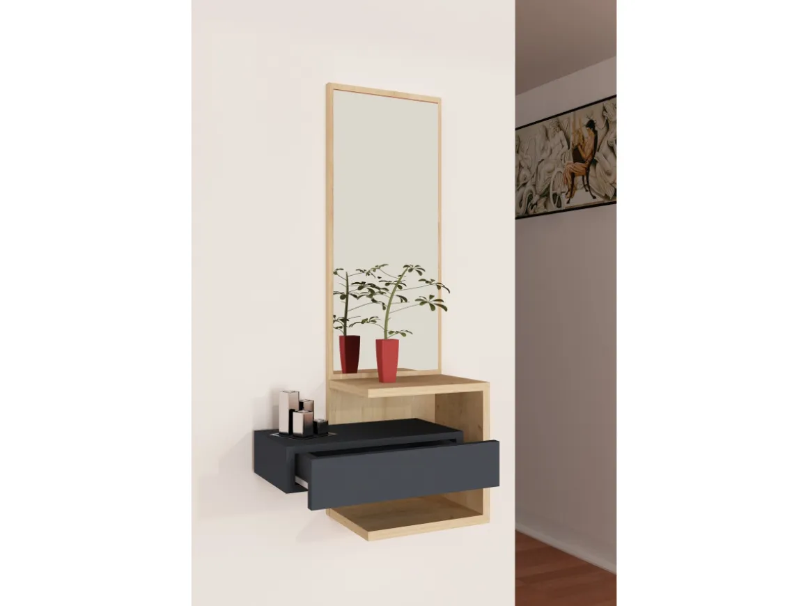 Meuble d'entrée en bois "Stella" - 49 x 31 x 90 cm - ChêneAnthracite