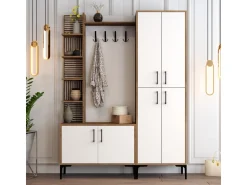 Meuble d'Entrée en bois "Viyana DA" - 35 x 60 x 200 cm - Noyer, Blanc