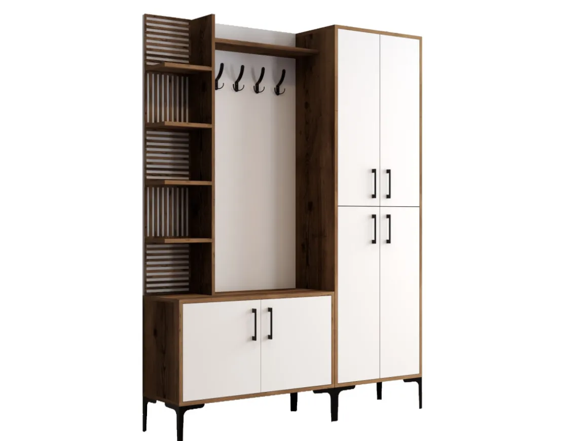 Meuble d'Entrée en bois "Viyana DA" - 35 x 60 x 200 cm - Noyer, Blanc