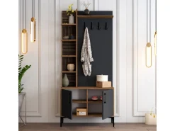 Meuble d'entrée en bois "Viyana D" - 90 x 35 x 200 cm - Gris anthracite