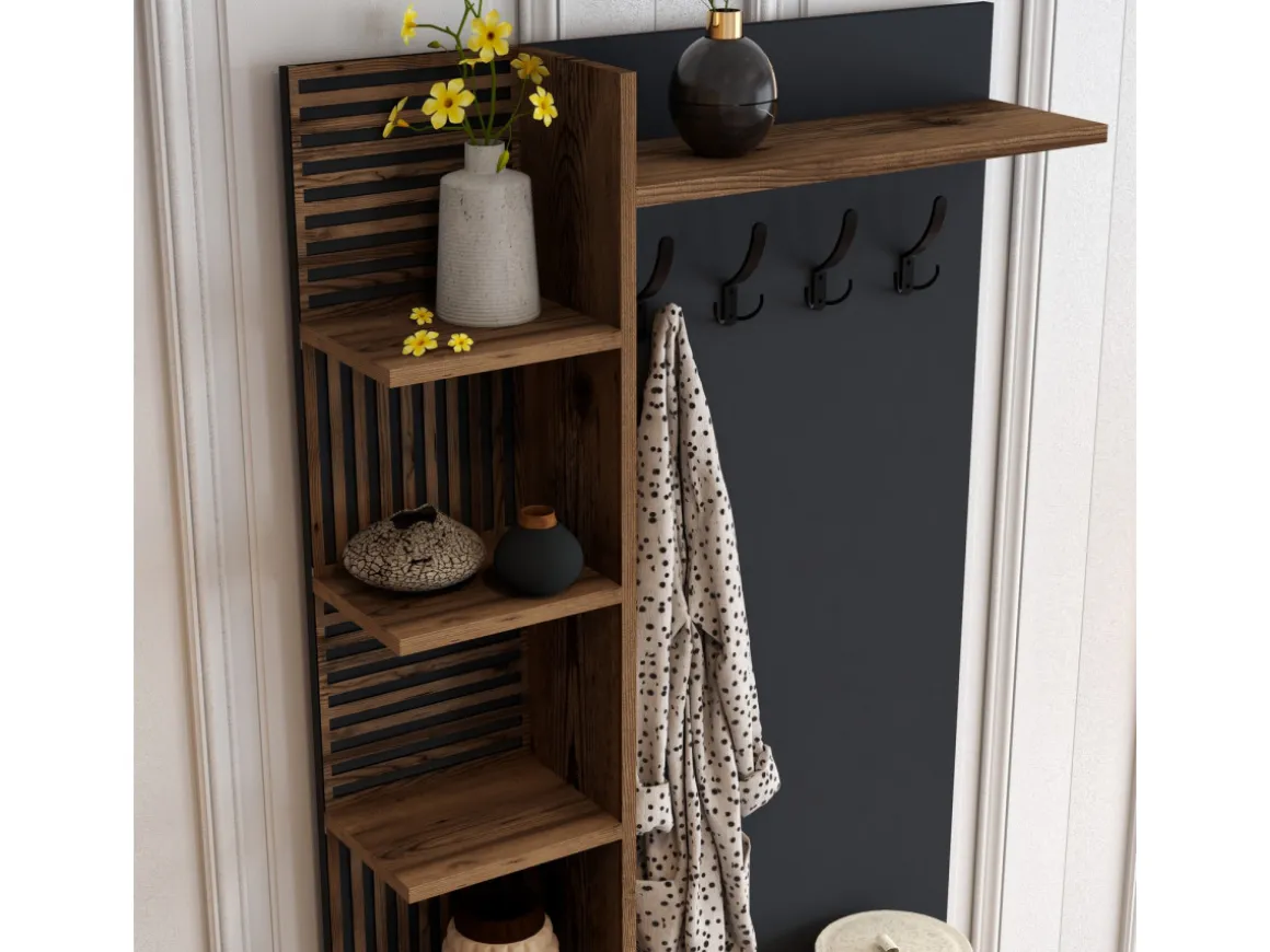 Meuble d'entrée en bois "Viyana D" - 90 x 35 x 200 cm - Gris anthracite