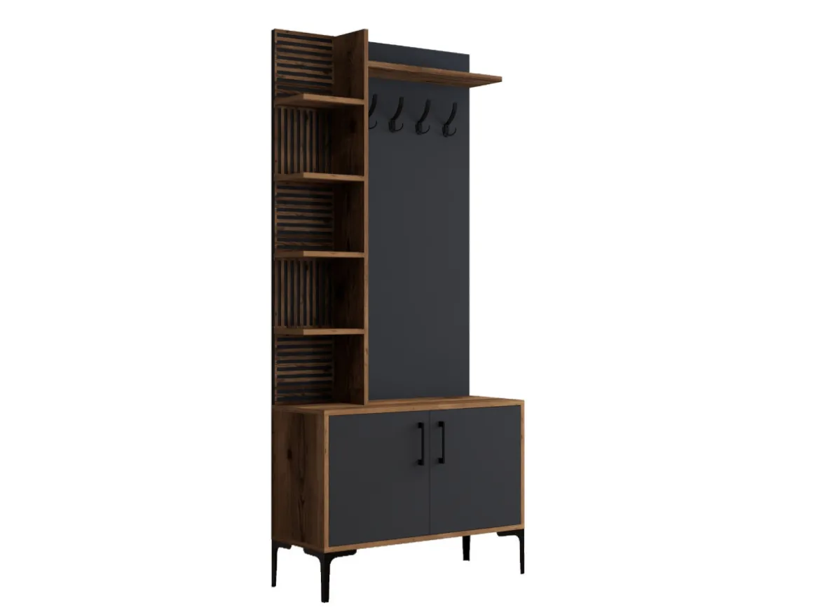 Meuble d'entrée en bois "Viyana D" - 90 x 35 x 200 cm - Gris anthracite