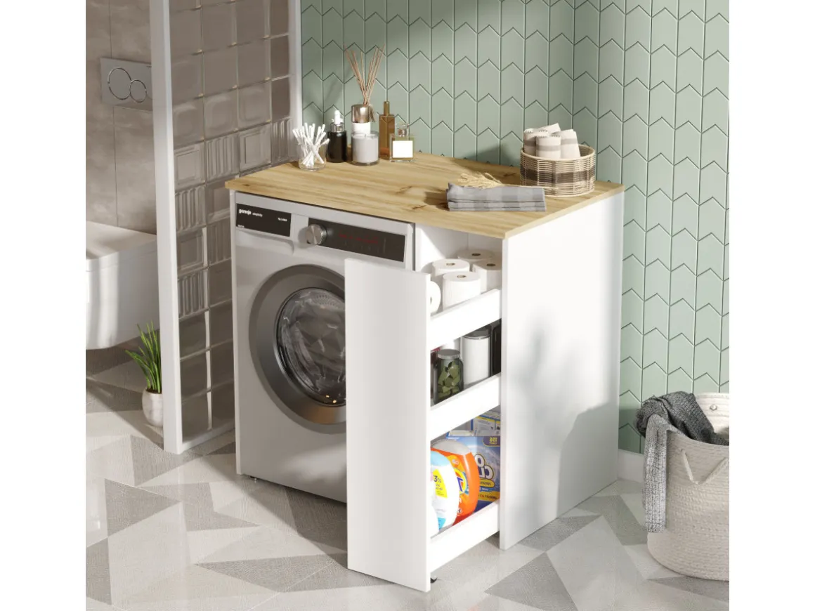 Meuble de salle de bain pour lave-linge en bois "SA1" - 93 x 60 x 88 cm - Blanc
