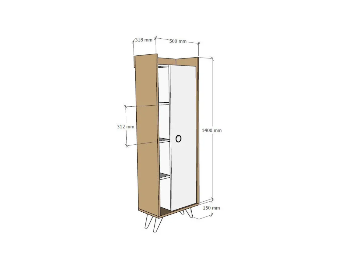 Meuble multi-usages en bois "Ilgim" - 50 x 31 x 140 cm - Blanc