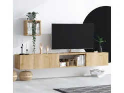 Meuble TV avec étagère murale en bois 