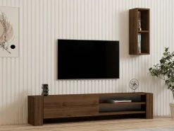 Meuble TV avec étagère murale en bois "Naz" - 160 x 26 x 33 cm - Marron