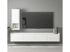 Meuble TV avec étagère murale en bois "Sema" - 160 x 30 x 35 cm - Blanc
