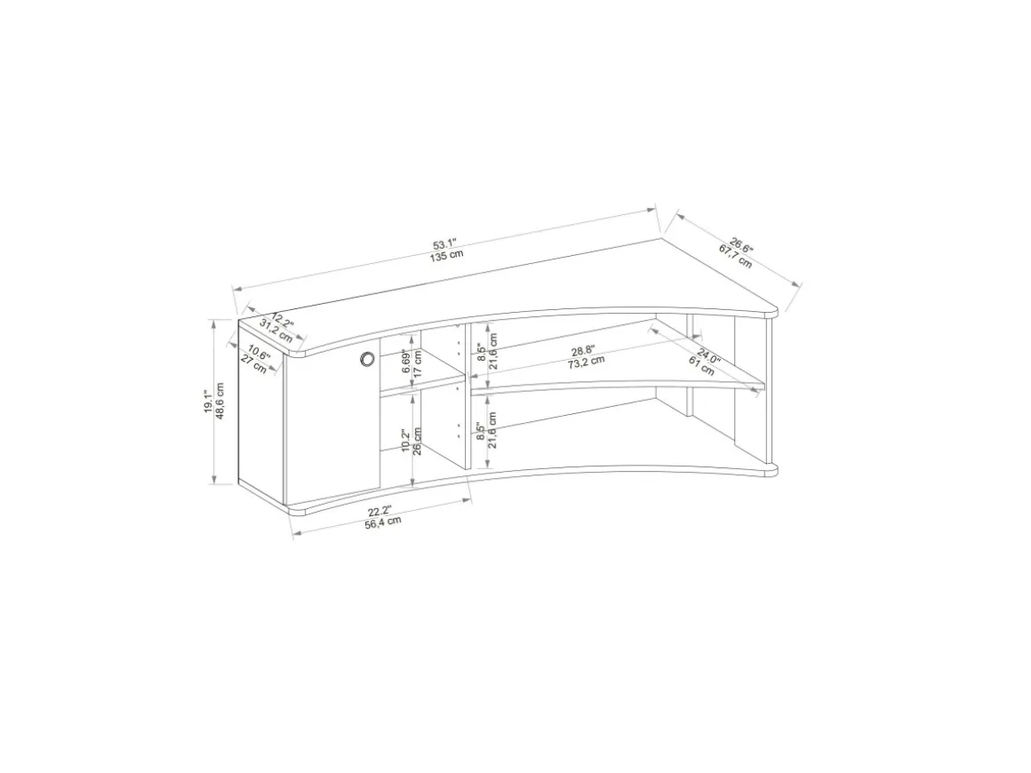 Meuble TV d'angle en bois "Termera" - 135 x 67 x 48 cm - Marron