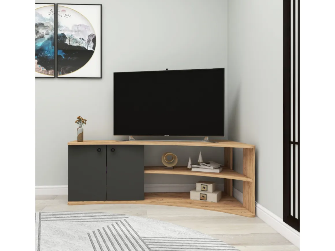 Meuble TV d'angle en bois "Termera" - 135 x 67 x 48 cm - Marron