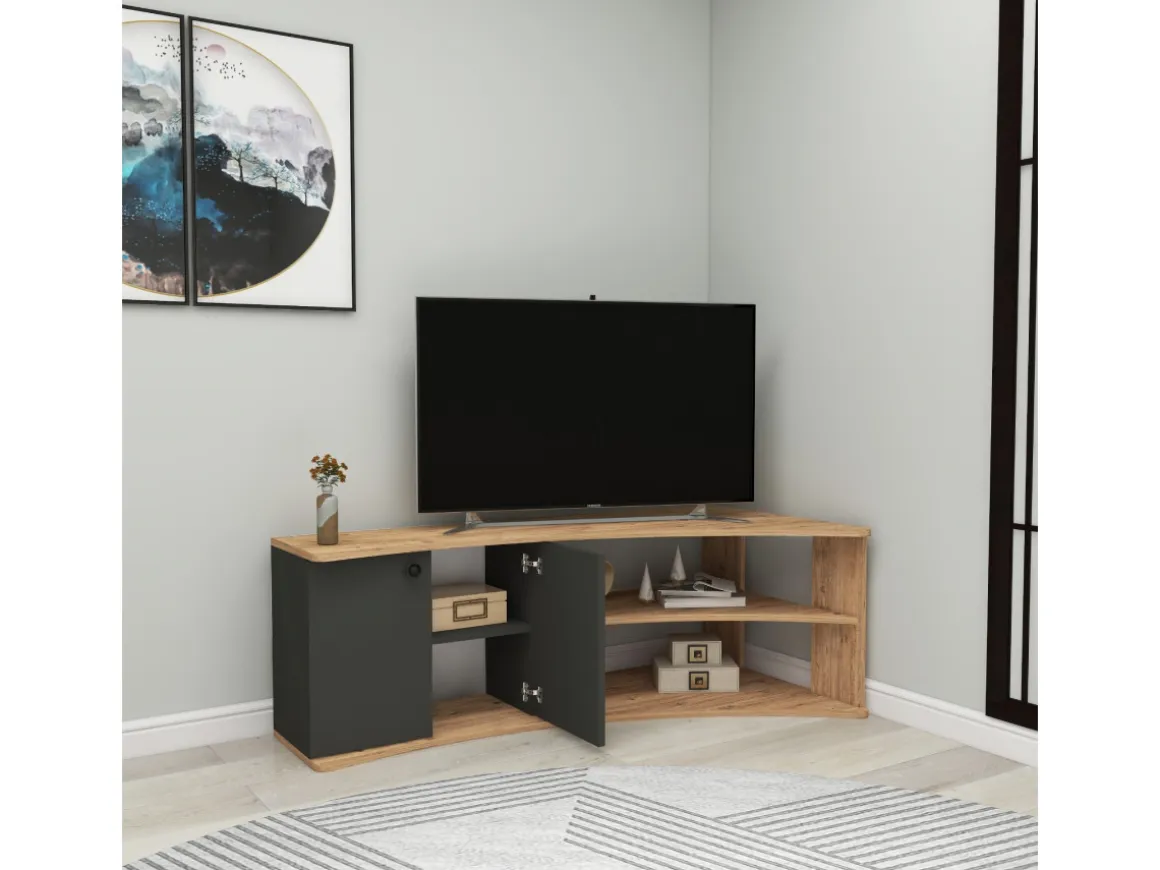 Meuble TV d'angle en bois "Termera" - 135 x 67 x 48 cm - Marron