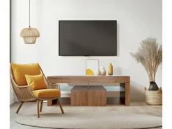 Meuble TV design bois "Hugo" - 140 x 40 x 50 cm - Marron