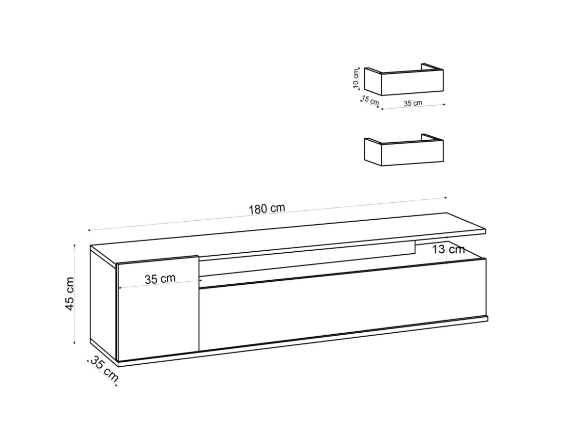 Meuble TV en bois "Alika" - 180 x 35 x 45 cm - Chêne