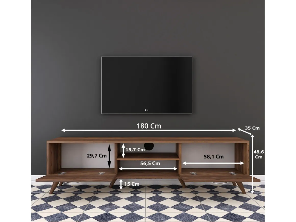 Meuble TV en bois "Atik" - 180 x 35 x 48 cm - Marron